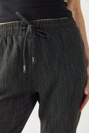 Kadın Alian Beli Lastikli Kalın Çizgili Gofre Pantolon - Siyah Çizgili