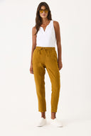 Kadın Alian Beli Lastikli %100 Keten Beach Pantolon - Bakır