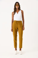 Kadın Alian Beli Lastikli %100 Keten Beach Pantolon - Bakır