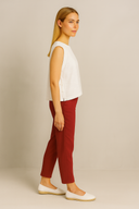 Kadın Alian Beli Lastikli Beach Pantolon %100 Keten - Bordo