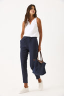 Kadın Alian Beli Lastikli %100 Keten Beach Pantolon - Lacivert