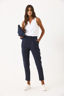 Kadın Alian Beli Lastikli %100 Keten Beach Pantolon - Lacivert