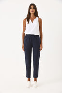 Kadın Alian Beli Lastikli %100 Keten Beach Pantolon - Lacivert