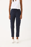 Kadın Alian Beli Lastikli %100 Keten Beach Pantolon - Lacivert