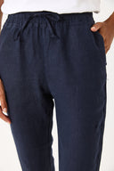 Kadın Alian Beli Lastikli %100 Keten Beach Pantolon - Lacivert