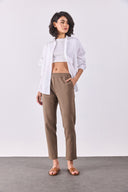 Kadın Alian Beli Lastikli Smart Pantolon - Taş