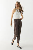 Kadın Alian Beli Lastikli Sülfür Çizgili Pantolon - Ağaç Kabuğu Çizgili