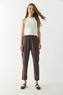 Kadın Alian Beli Lastikli Sülfür Çizgili Pantolon - Ağaç Kabuğu Çizgili