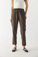 Kadın Alian Beli Lastikli Sülfür Çizgili Pantolon - Ağaç Kabuğu Çizgili