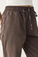 Kadın Alian Beli Lastikli Sülfür Çizgili Pantolon - Ağaç Kabuğu Çizgili