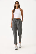 Kadın Alian Beli Lastikli Sülfür Çizgili Pantolon - Antrasit Çizgili