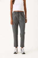 Kadın Alian Beli Lastikli Sülfür Çizgili Pantolon - Antrasit Çizgili