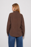 Alina Oversize %100 Keten Gömlek-Kahverengi