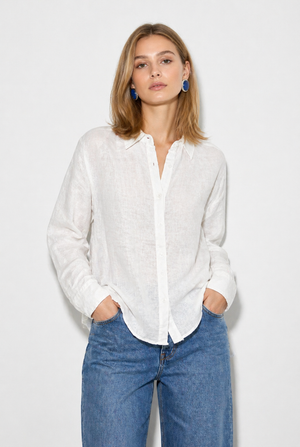 Alina Oversize %100 Keten Gömlek-Beyaz