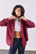 Kadın Alina Oversize Gömlek %100 Keten - Bordo