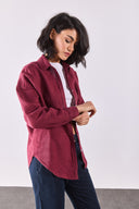 Kadın Alina Oversize Gömlek %100 Keten - Bordo