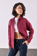 Kadın Alina Oversize Gömlek %100 Keten - Bordo