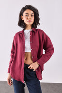 Kadın Alina Oversize Gömlek %100 Keten - Bordo