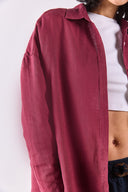 Kadın Alina Oversize Gömlek %100 Keten - Bordo