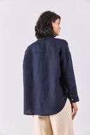 Kadın Alina Oversize Gömlek %100 Keten - Lacivert