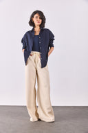 Kadın Alina Oversize Gömlek %100 Keten - Lacivert