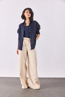 Kadın Alina Oversize Gömlek %100 Keten - Lacivert