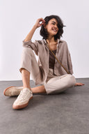 Kadın Alina Oversize Gömlek %100 Keten - Naturel