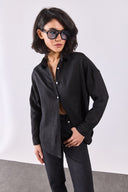Kadın Alina Oversize Gömlek %100 Keten - Siyah