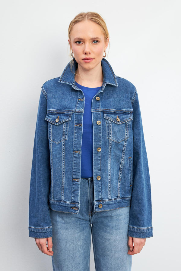 Kadın Ally Dark Blue Slim Fit Jean Ceket - Dark Blue