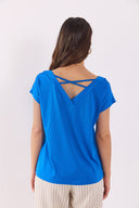 Kadın Almira V Yaka Sırtı Detaylı Modal Tişört (TENCEL)™ - Safir