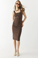 Kadın Amy Kare Yaka Slim Fit Örme Elbise (CUPRO) - Kahve