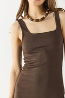 Kadın Amy Kare Yaka Slim Fit Örme Elbise (CUPRO) - Kahve