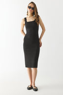 Kadın Amy Kare Yaka Slim Fit Örme Elbise (CUPRO) - Siyah