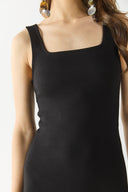 Kadın Amy Kare Yaka Slim Fit Örme Elbise (CUPRO) - Siyah