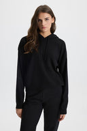 Kadın Angelica Kapüşonlu Regular Fit Triko Kazak - Siyah
