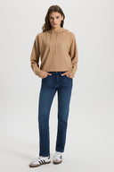 Kadın Angelica Kapüşonlu Regular Fit Triko Kazak - Bej