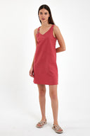 Kadın Angelica Regular Fit Keten Elbise - Kiremit