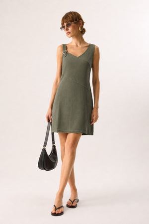 Angelica Regular Fit Keten Elbise-Haki
