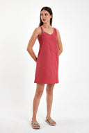 Kadın Angelica Regular Fit Keten Elbise - Kiremit