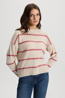Kadın Anita Bisiklet Yaka Triko Kazak - Kemik - Pembe Çizgili