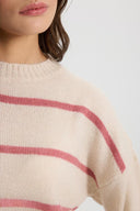 Kadın Anita Bisiklet Yaka Triko Kazak - Kemik - Pembe Çizgili