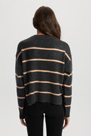 Kadın Anita Bisiklet Yaka Triko Kazak - Antrasit - Turuncu Çizgili