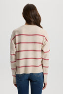Kadın Anita Bisiklet Yaka Triko Kazak - Kemik - Pembe Çizgili