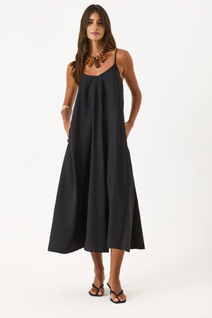 Kadın Askılı Maxi Boy Elbise (CUPRO) - Siyah
