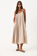 Kadın Askılı Maxi Boy Elbise (CUPRO) - Taş