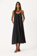 Kadın Askılı Maxi Boy Elbise (CUPRO) - Siyah