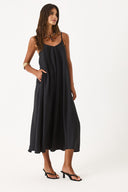 Kadın Askılı Maxi Boy Elbise (CUPRO) - Siyah