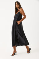 Kadın Askılı Maxi Boy Elbise (CUPRO) - Siyah