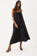 Kadın Askılı Maxi Boy Elbise (CUPRO) - Siyah