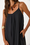 Kadın Askılı Maxi Boy Elbise (CUPRO) - Siyah